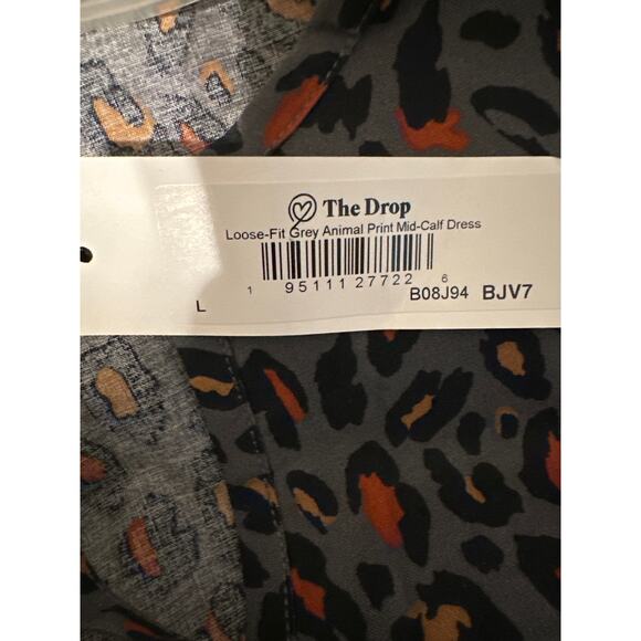 Grace Atwood x The Drop Loose Fit Gray Animal Print Mid-Calf Dress Size L, NWT - Picture 5 of 7